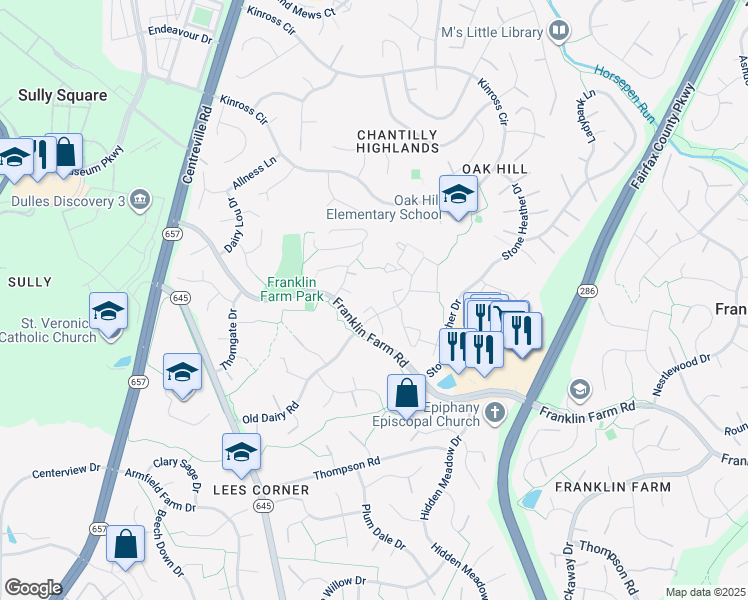 map of restaurants, bars, coffee shops, grocery stores, and more near 13410 Whaley Court in Herndon