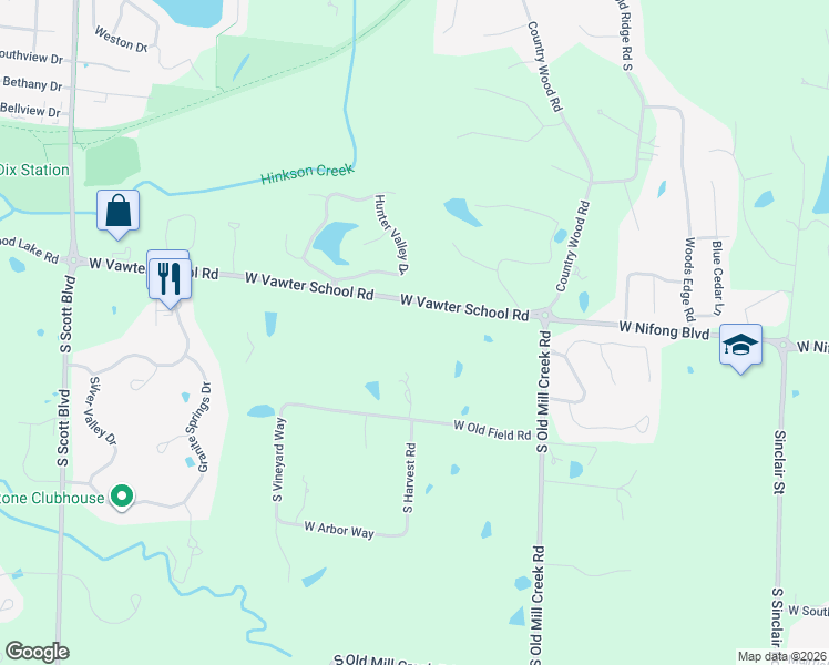 map of restaurants, bars, coffee shops, grocery stores, and more near 3300 West Vawter School Road in Columbia
