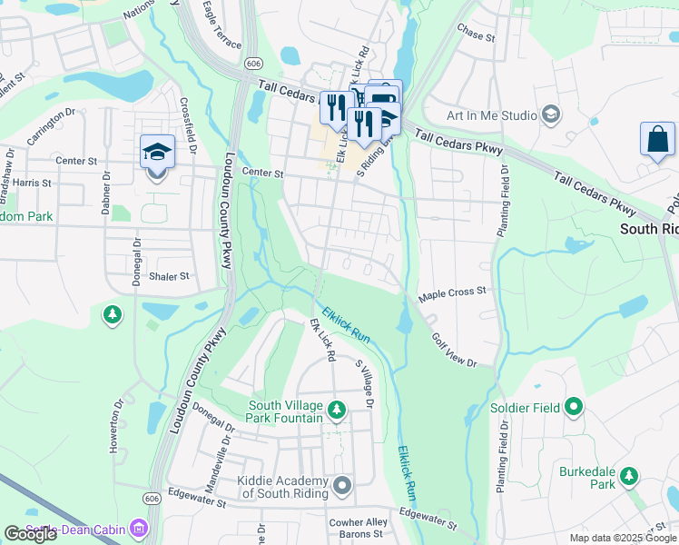 map of restaurants, bars, coffee shops, grocery stores, and more near 25541 Fretton Square in Chantilly