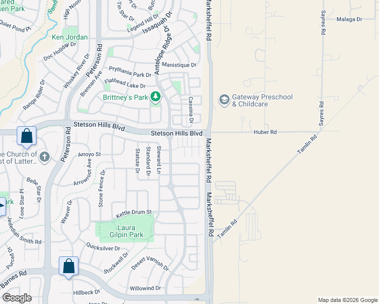 map of restaurants, bars, coffee shops, grocery stores, and more near 8333 Kettle Drum Street in Colorado Springs