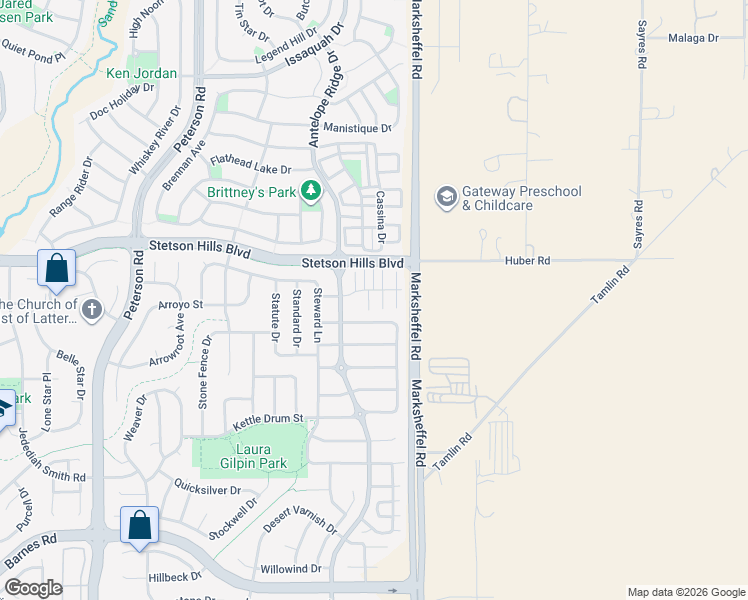 map of restaurants, bars, coffee shops, grocery stores, and more near 8333 Kettle Drum Street in Colorado Springs