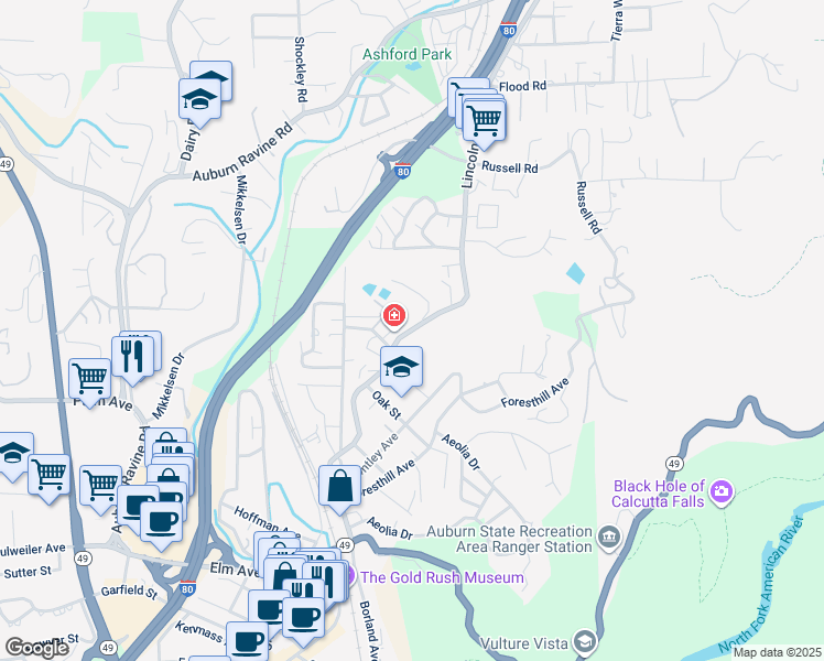 map of restaurants, bars, coffee shops, grocery stores, and more near 197 Lincoln Way in Auburn