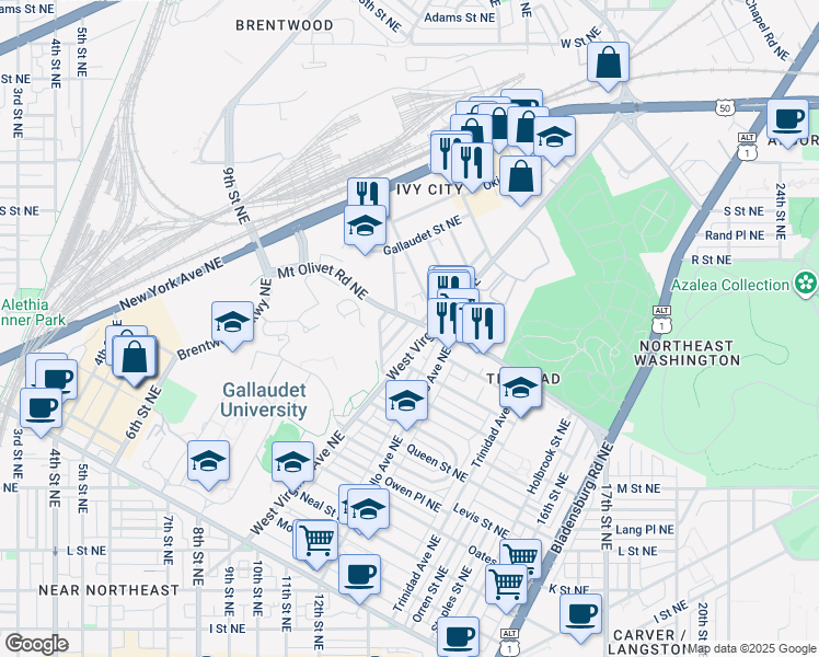 map of restaurants, bars, coffee shops, grocery stores, and more near 101 Independence Avenue Southeast in Washington