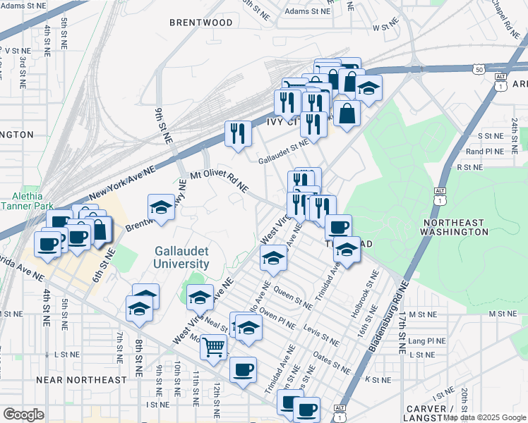 map of restaurants, bars, coffee shops, grocery stores, and more near 101 Independence Avenue Southeast in Washington
