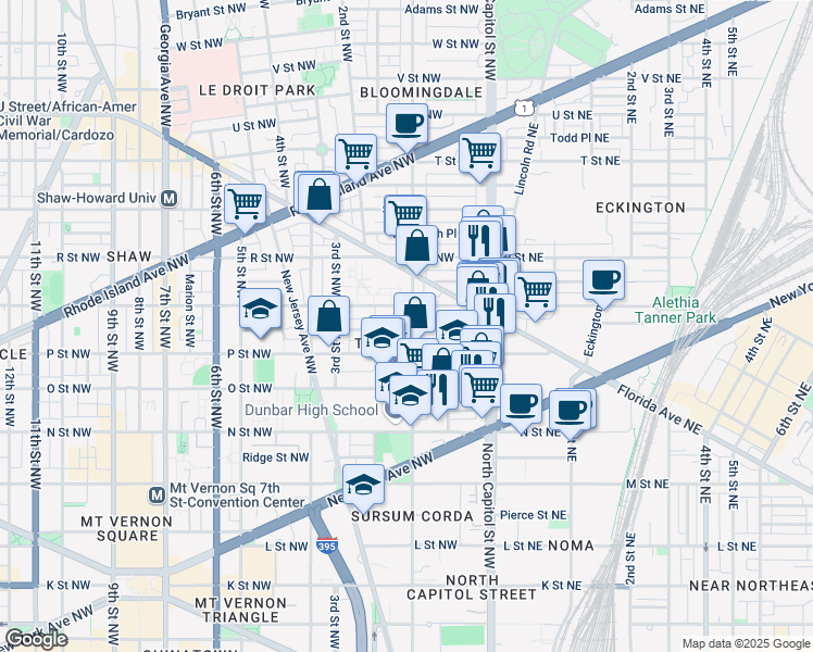 map of restaurants, bars, coffee shops, grocery stores, and more near 101 Independence Avenue Southeast in Washington