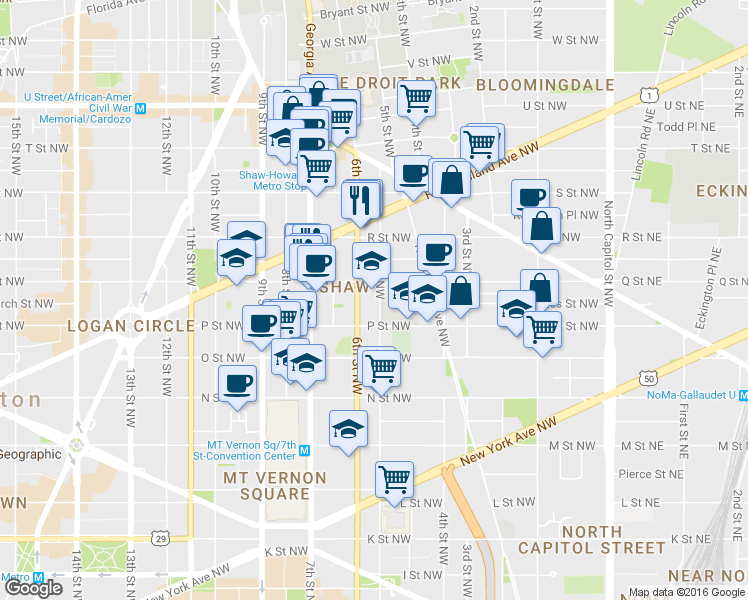 map of restaurants, bars, coffee shops, grocery stores, and more near 101 Independence Avenue Southeast in Washington