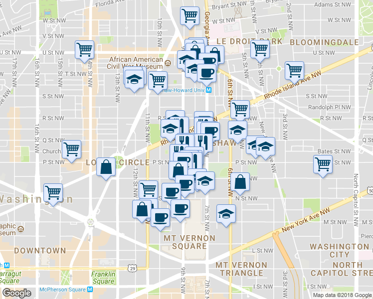map of restaurants, bars, coffee shops, grocery stores, and more near 101 Independence Avenue Southeast in Washington