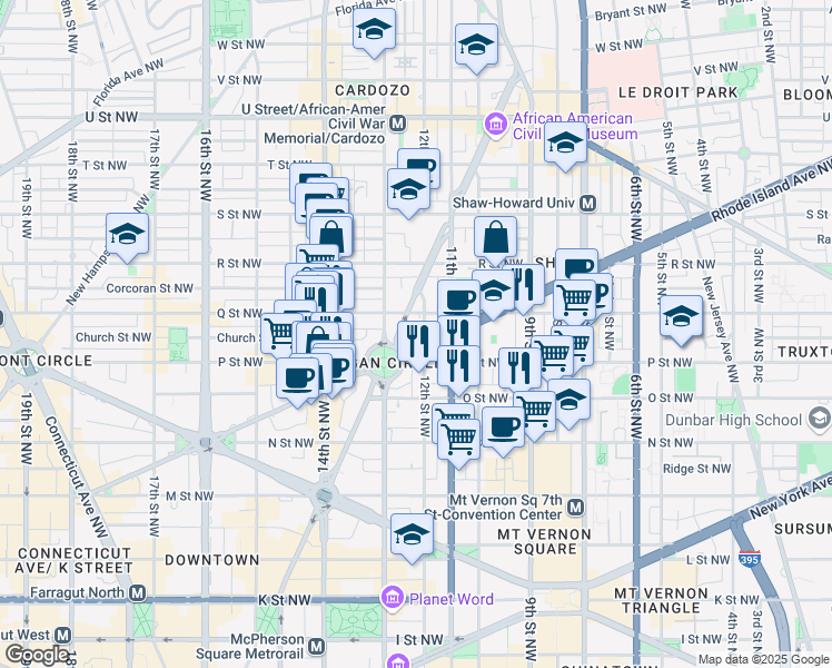 map of restaurants, bars, coffee shops, grocery stores, and more near 101 Independence Avenue Southeast in Washington