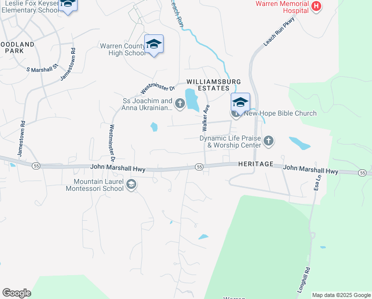 map of restaurants, bars, coffee shops, grocery stores, and more near 1408 Anderson Street in Front Royal