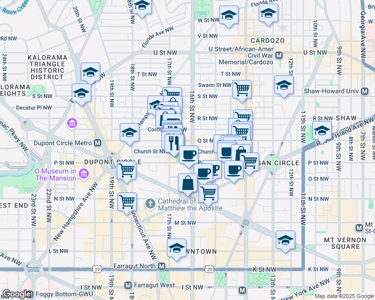 map of restaurants, bars, coffee shops, grocery stores, and more near 1520 16th Street Northwest in Washington