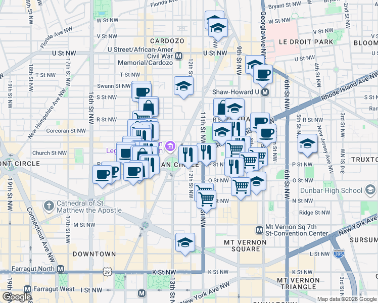 map of restaurants, bars, coffee shops, grocery stores, and more near 101 Independence Avenue Southeast in Washington
