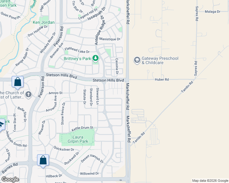 map of restaurants, bars, coffee shops, grocery stores, and more near 8333 Kettle Drum Street in Colorado Springs