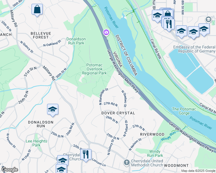 map of restaurants, bars, coffee shops, grocery stores, and more near 2756 North Randolph Street in Arlington