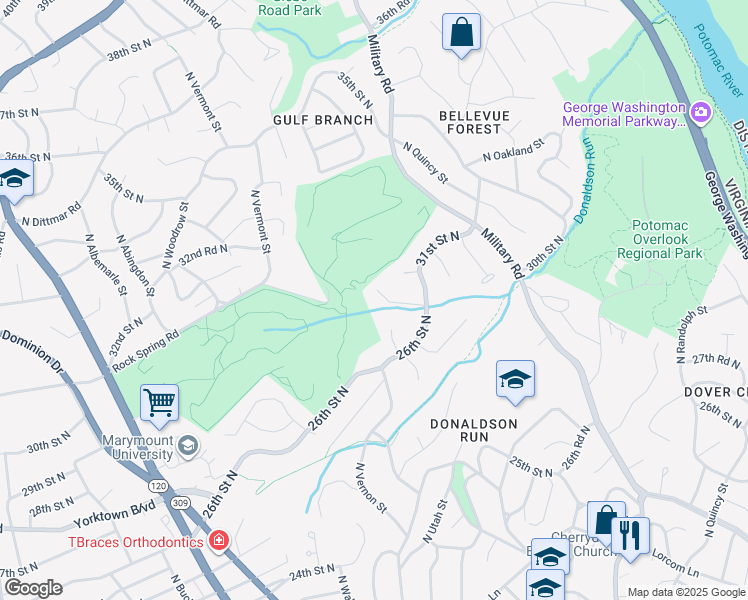 map of restaurants, bars, coffee shops, grocery stores, and more near in Arlington