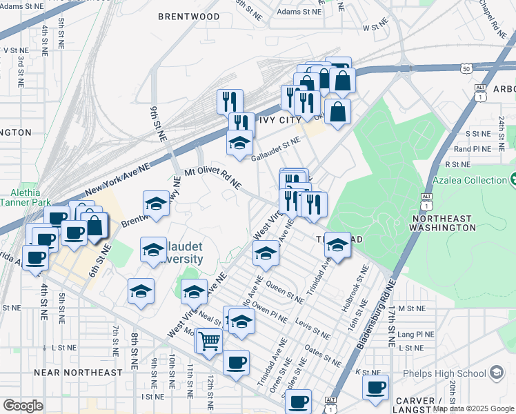 map of restaurants, bars, coffee shops, grocery stores, and more near 101 Independence Avenue Southeast in Washington