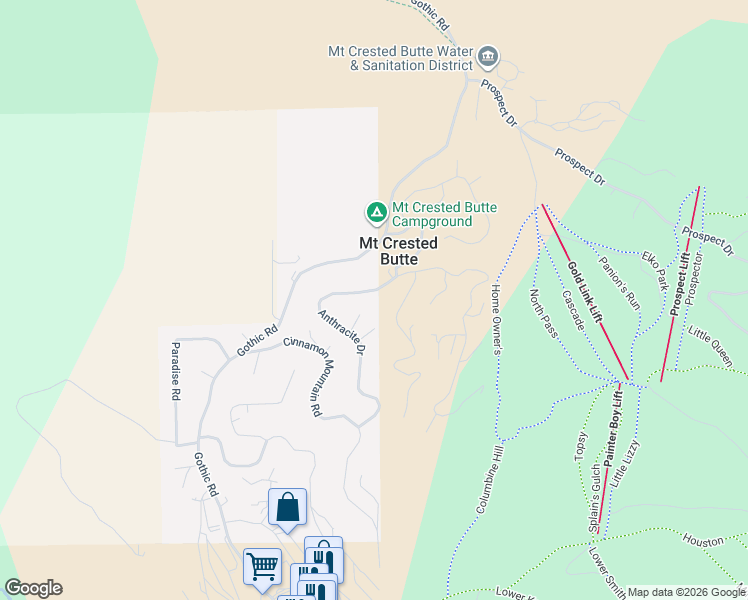 map of restaurants, bars, coffee shops, grocery stores, and more near 98 Daisy Cir in Crested Butte