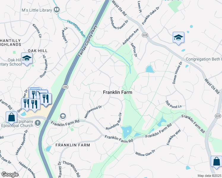 map of restaurants, bars, coffee shops, grocery stores, and more near 3127 Nestlewood Drive in Herndon