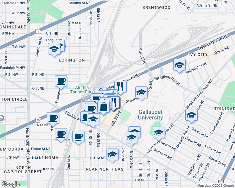 map of restaurants, bars, coffee shops, grocery stores, and more near 101 Independence Avenue Southeast in Washington