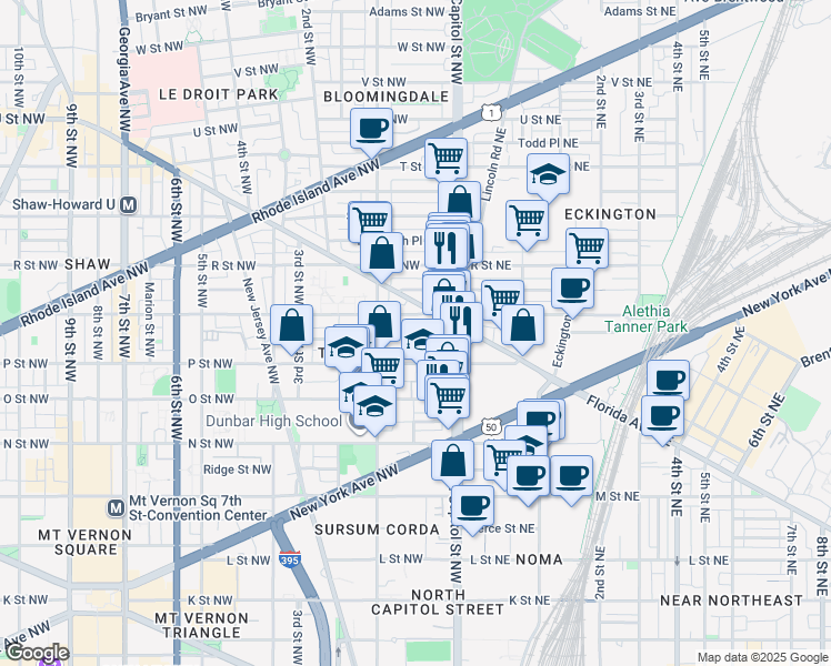 map of restaurants, bars, coffee shops, grocery stores, and more near 101 Independence Avenue Southeast in Washington