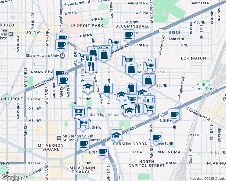 map of restaurants, bars, coffee shops, grocery stores, and more near 229 Bates Street Northwest in Washington