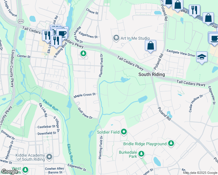 map of restaurants, bars, coffee shops, grocery stores, and more near 25552 Quits Pond Court in Chantilly