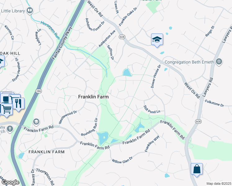 map of restaurants, bars, coffee shops, grocery stores, and more near 3004 Breezy Knoll Court in Herndon