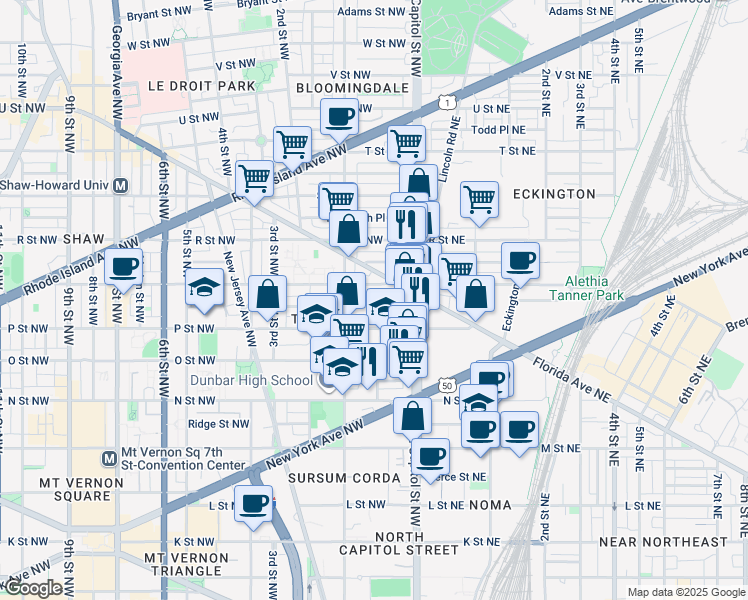 map of restaurants, bars, coffee shops, grocery stores, and more near 101 Independence Avenue Southeast in Washington