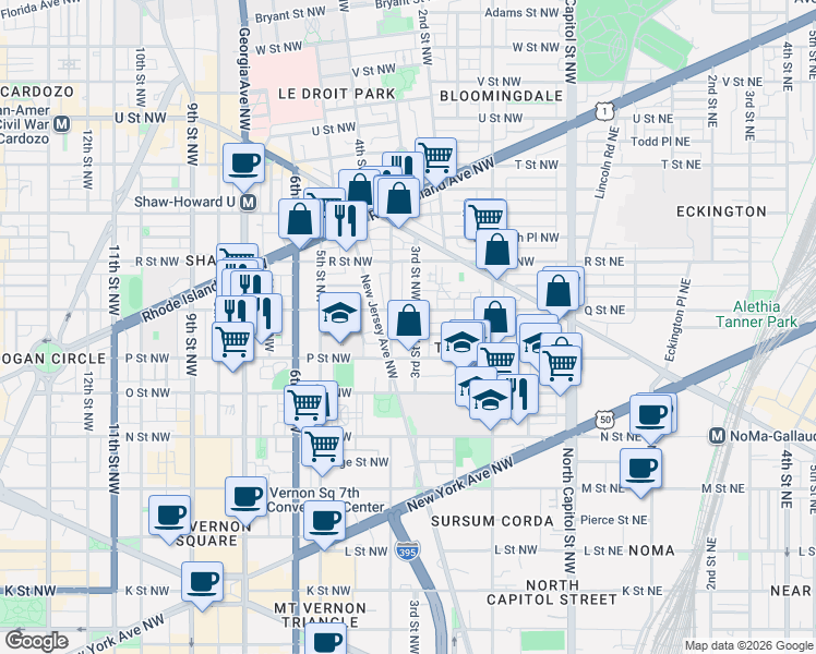 map of restaurants, bars, coffee shops, grocery stores, and more near 101 Independence Avenue Southeast in Washington