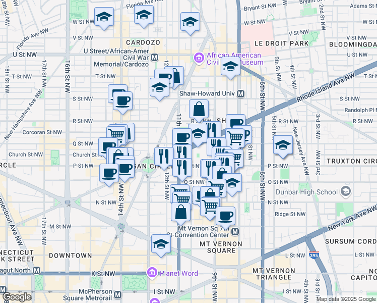 map of restaurants, bars, coffee shops, grocery stores, and more near 101 Independence Avenue Southeast in Washington