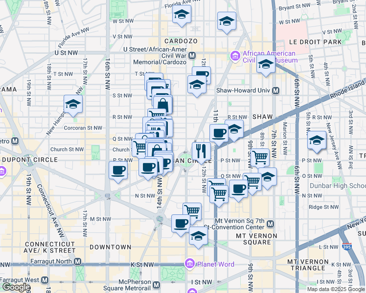 map of restaurants, bars, coffee shops, grocery stores, and more near 101 Independence Avenue Southeast in Washington