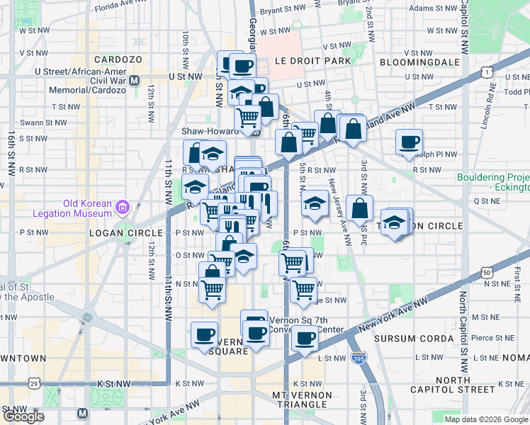 map of restaurants, bars, coffee shops, grocery stores, and more near 101 Independence Avenue Southeast in Washington
