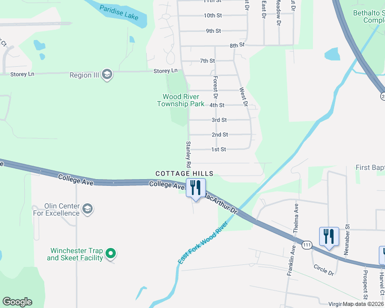 map of restaurants, bars, coffee shops, grocery stores, and more near in Alton