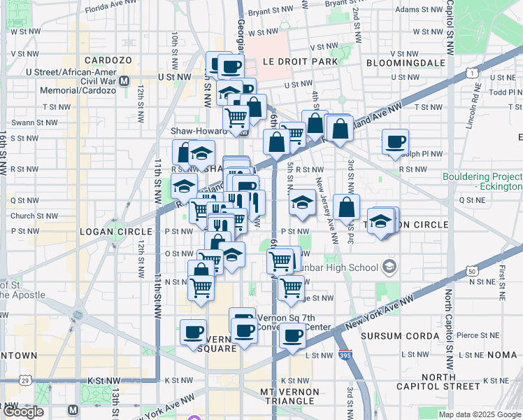 map of restaurants, bars, coffee shops, grocery stores, and more near 101 Independence Avenue Southeast in Washington