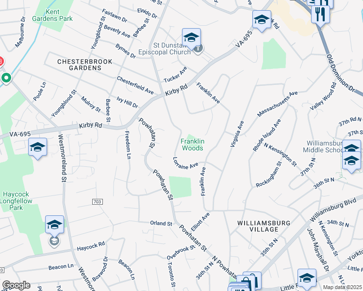 map of restaurants, bars, coffee shops, grocery stores, and more near 1943 Lorraine Avenue in McLean