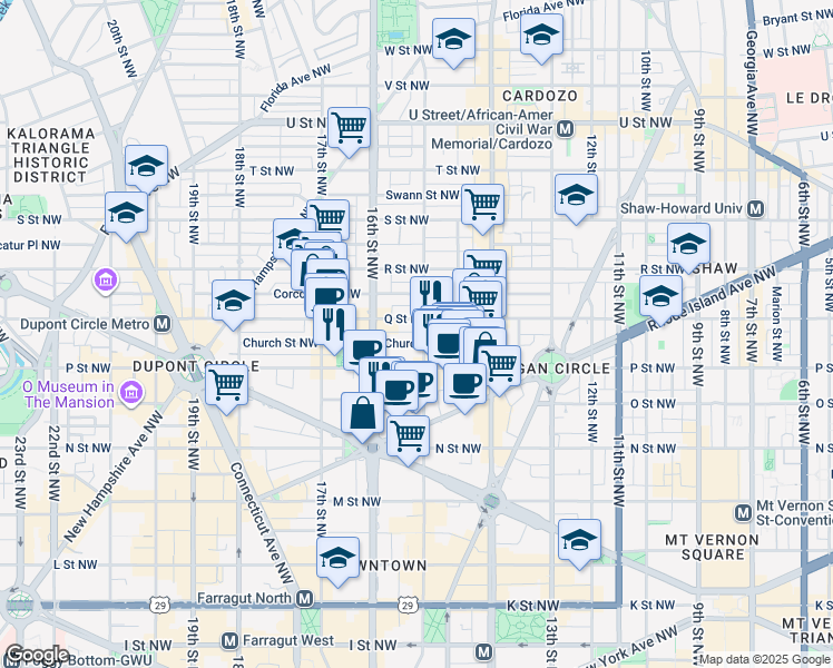 map of restaurants, bars, coffee shops, grocery stores, and more near 1532 15th Street Northwest in Washington