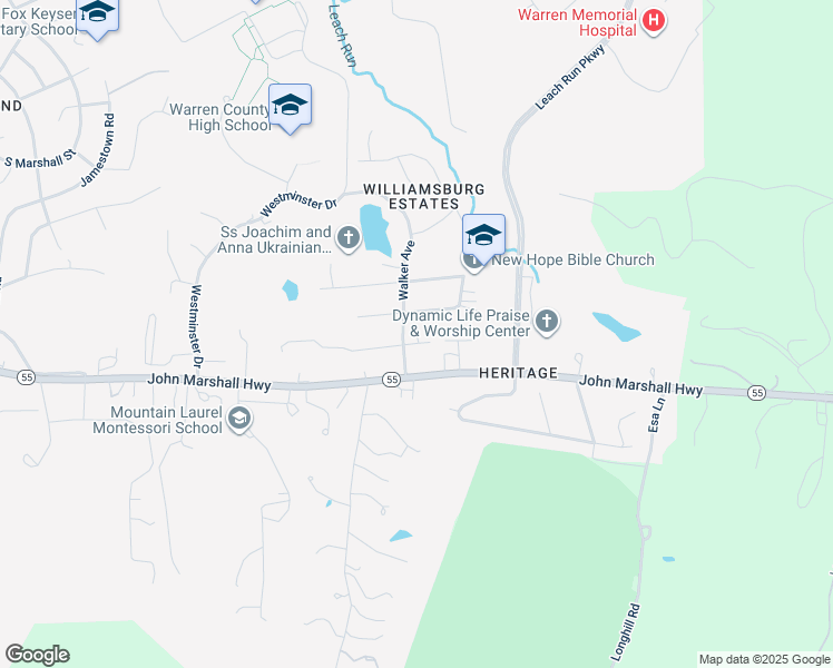 map of restaurants, bars, coffee shops, grocery stores, and more near 1456 Anderson Street in Front Royal