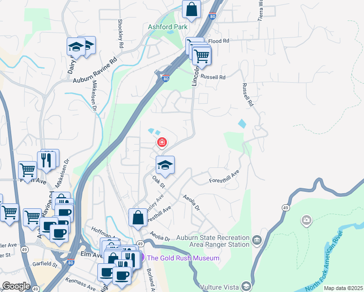 map of restaurants, bars, coffee shops, grocery stores, and more near 101 Lincoln Way in Auburn
