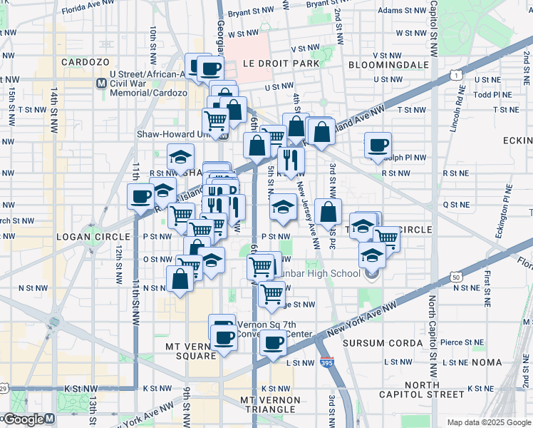 map of restaurants, bars, coffee shops, grocery stores, and more near 101 Independence Avenue Southeast in Washington