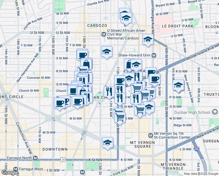 map of restaurants, bars, coffee shops, grocery stores, and more near 101 Independence Avenue Southeast in Washington