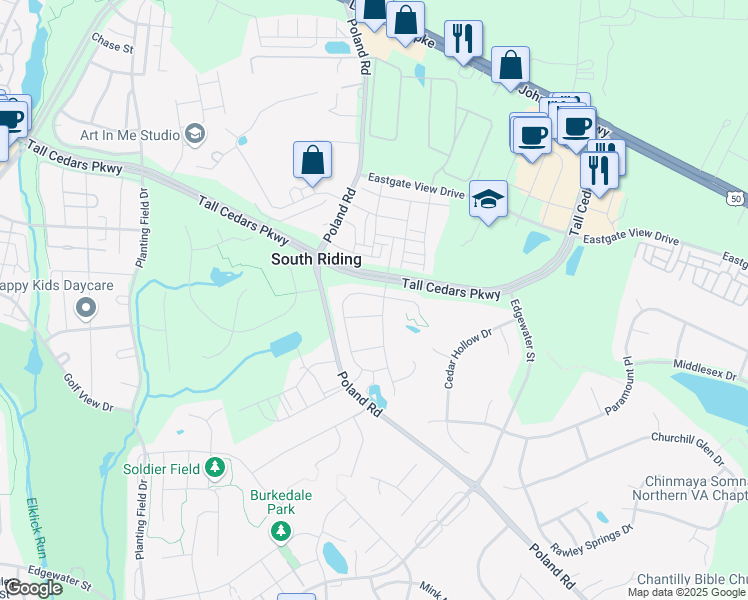 map of restaurants, bars, coffee shops, grocery stores, and more near 25530 Taylor Crescent Drive in Chantilly