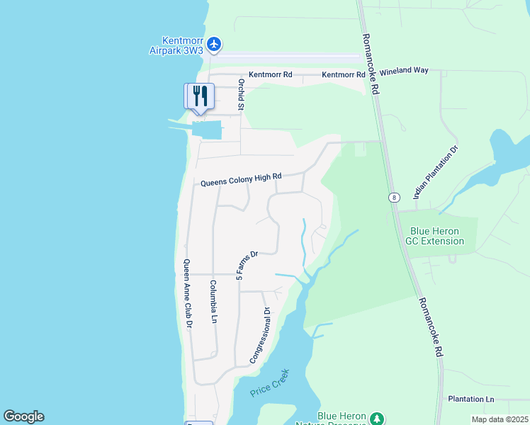 map of restaurants, bars, coffee shops, grocery stores, and more near 5 Farms Drive in Queen Anne's County