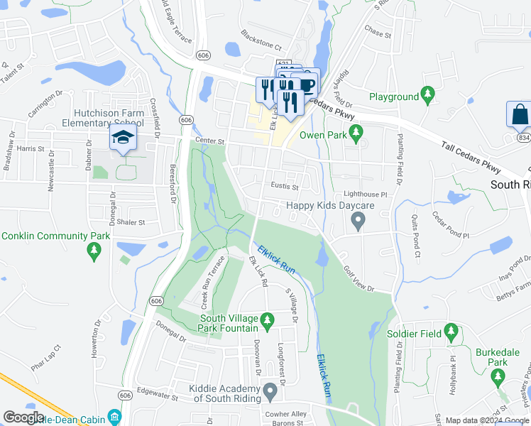 map of restaurants, bars, coffee shops, grocery stores, and more near 25548 Evans Square in Chantilly