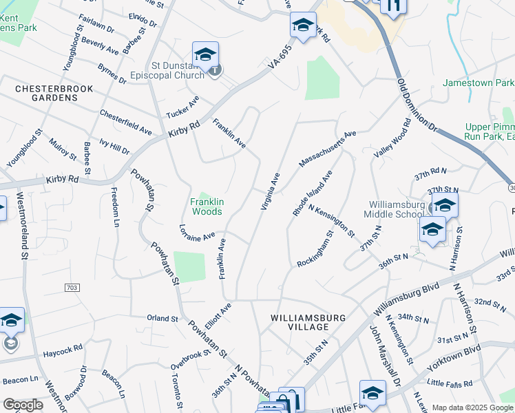 map of restaurants, bars, coffee shops, grocery stores, and more near 1966 Virginia Avenue in McLean