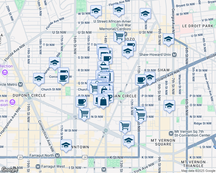 map of restaurants, bars, coffee shops, grocery stores, and more near 1529 14th Street Northwest in Washington