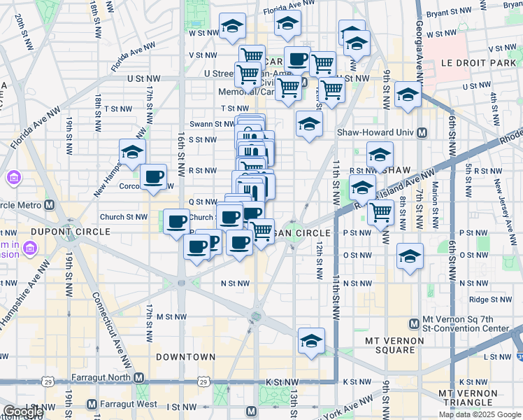 map of restaurants, bars, coffee shops, grocery stores, and more near 1529 14th Street Northwest in Washington