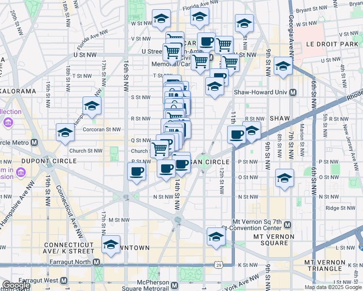 map of restaurants, bars, coffee shops, grocery stores, and more near 101 Independence Avenue Southeast in Washington