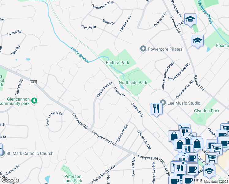 map of restaurants, bars, coffee shops, grocery stores, and more near 9527 Center Street in Vienna