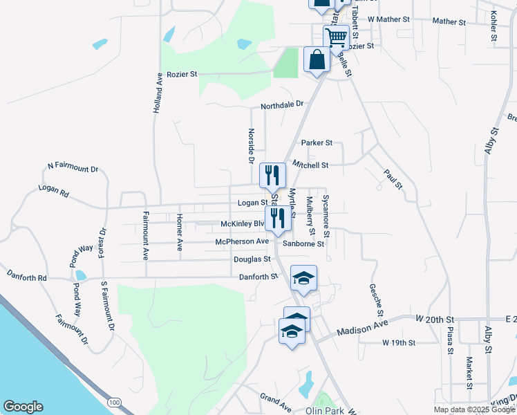 map of restaurants, bars, coffee shops, grocery stores, and more near 2012 State Street in Alton
