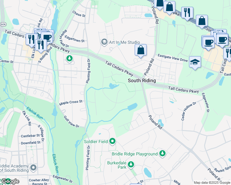 map of restaurants, bars, coffee shops, grocery stores, and more near 25539 Little Cedar Court in Chantilly