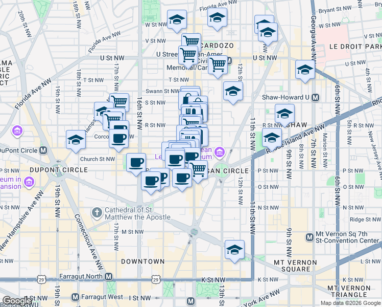 map of restaurants, bars, coffee shops, grocery stores, and more near 101 Independence Avenue Southeast in Washington